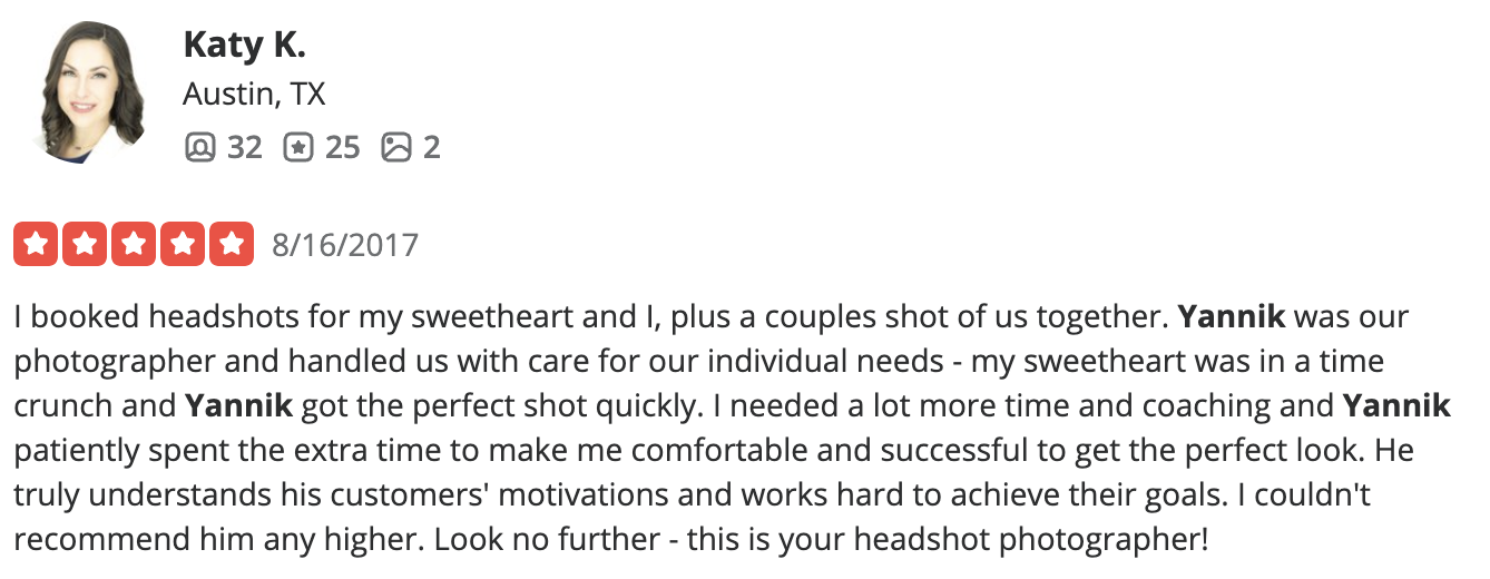 Katy K. — 5★ review (The Perfect Headshot)